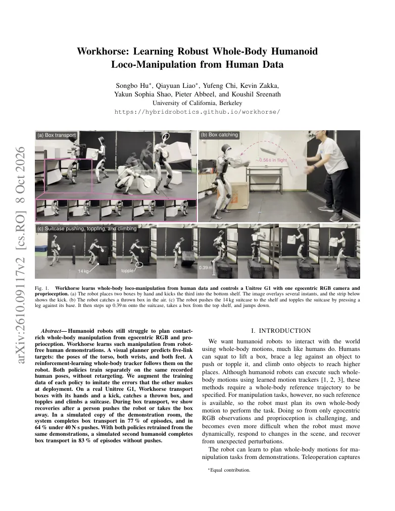 Workhorse: Learning Robust Whole-Body Humanoid Loco-Manipulation from Human Data visual
