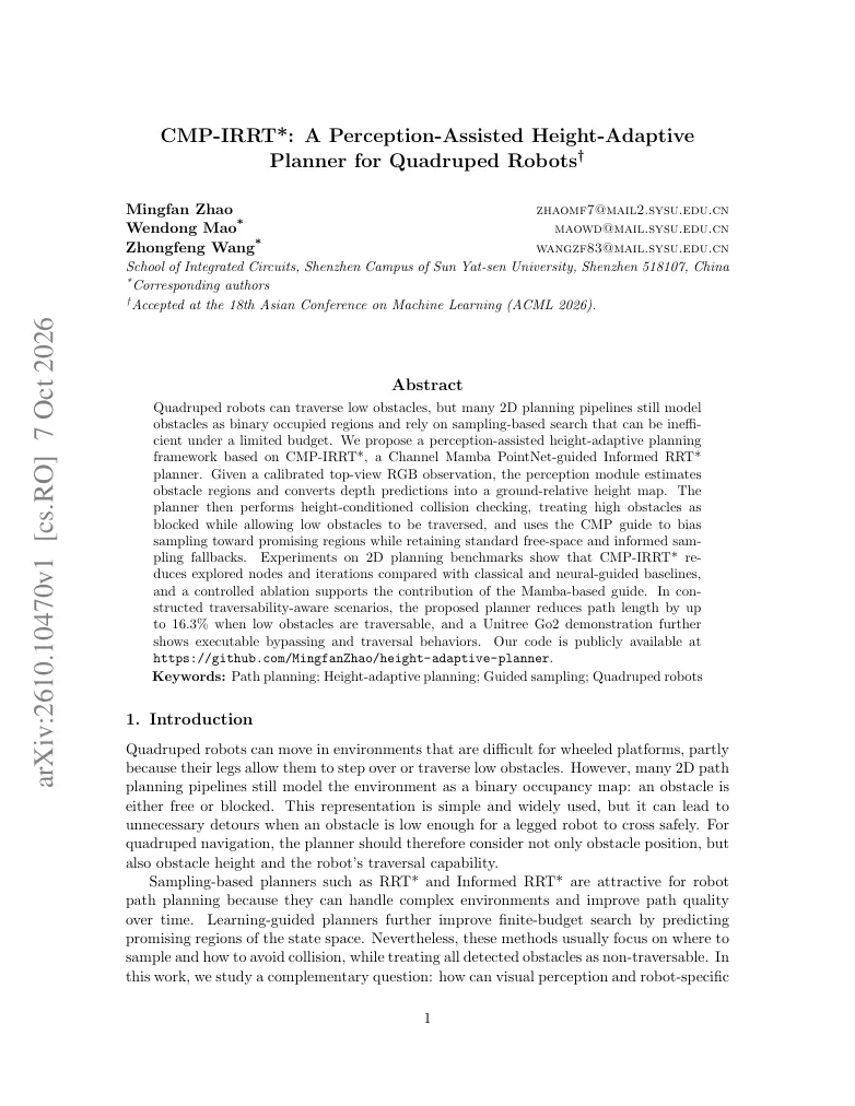 CMP-IRRT*: A Perception-Assisted Height-Adaptive Planner for Quadruped Robots visual