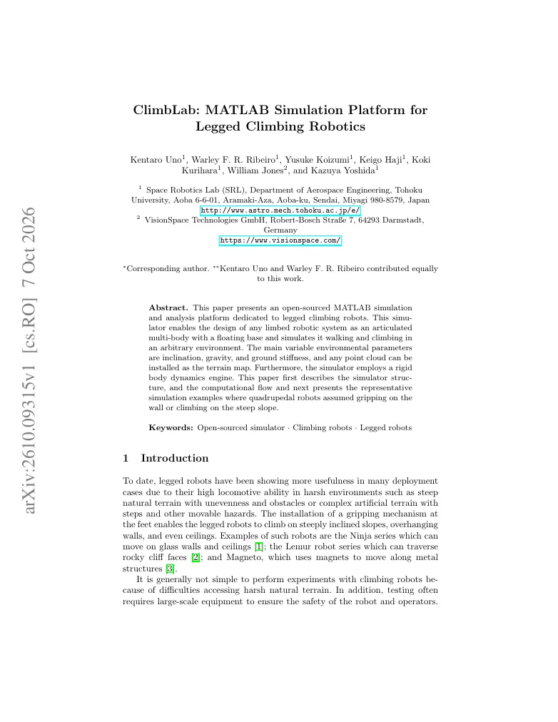 ClimbLab: MATLAB Simulation Platform for Legged Climbing Robotics visual