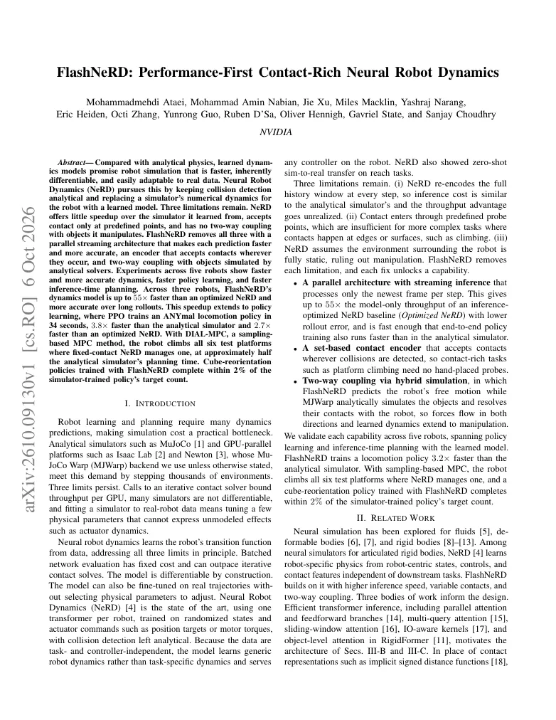FlashNeRD: Performance-First Contact-Rich Neural Robot Dynamics visual