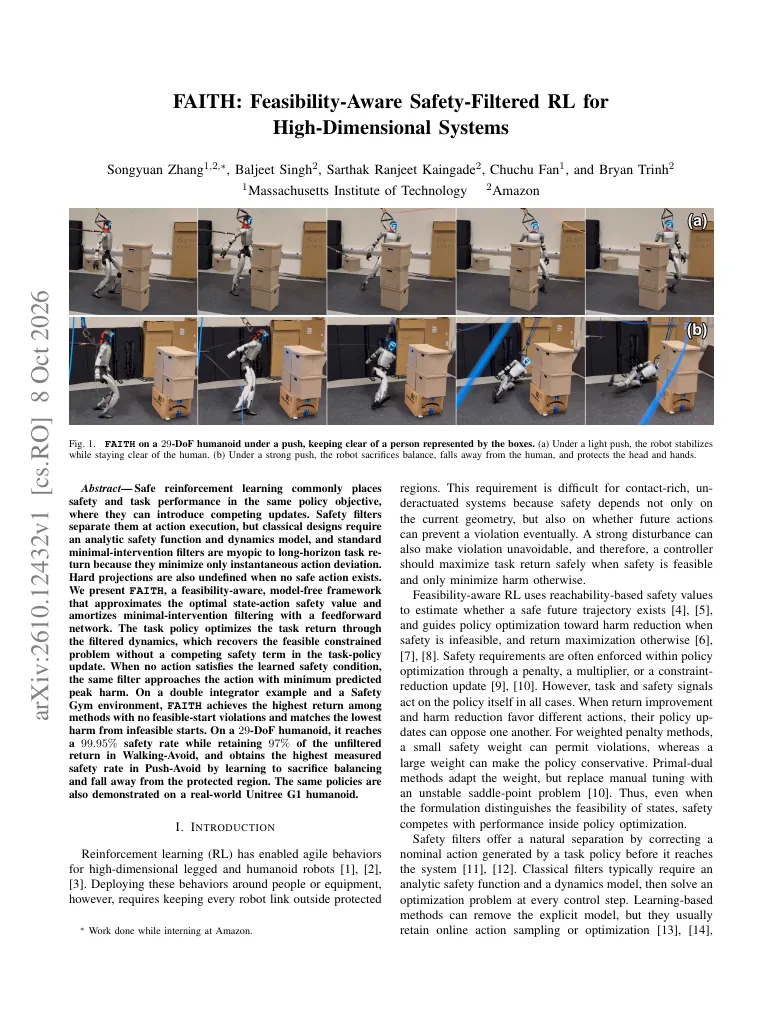 FAITH: Feasibility-Aware Safety-Filtered RL for High-Dimensional Systems visual