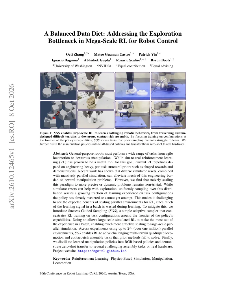A Balanced Data Diet: Addressing the Exploration Bottleneck in Mega-Scale RL for Robot Control visual