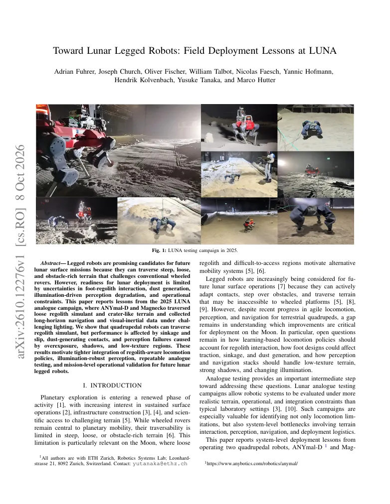 Toward Lunar Legged Robots: Field Deployment Lessons at LUNA visual