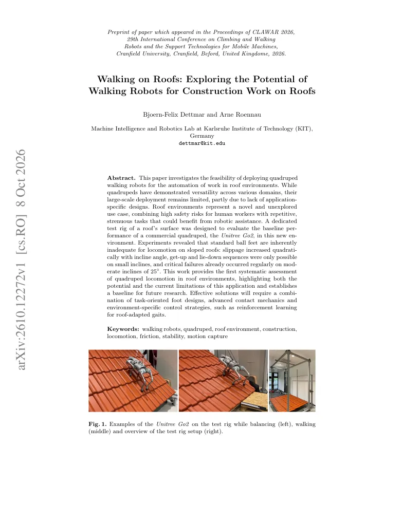Walking on Roofs: Exploring the Potential of Walking Robots for Construction Work on Roofs visual