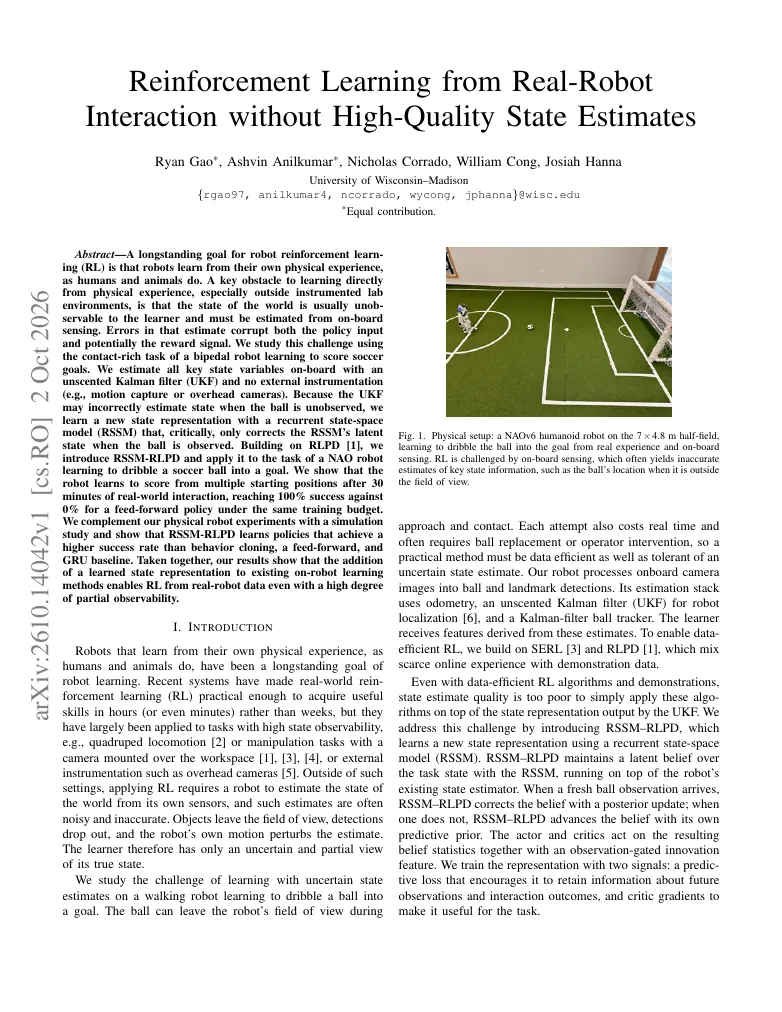 Reinforcement Learning from Real-Robot Interaction without High-Quality State Estimates visual