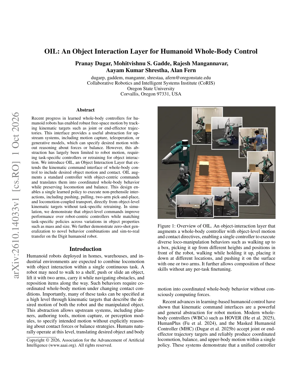 OIL: An Object Interaction Layer for Humanoid Whole-Body Control visual