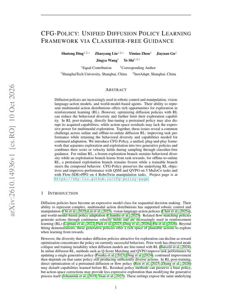 CFG-Policy: Unified Diffusion Policy Learning Framework via Classifier-free Guidance visual