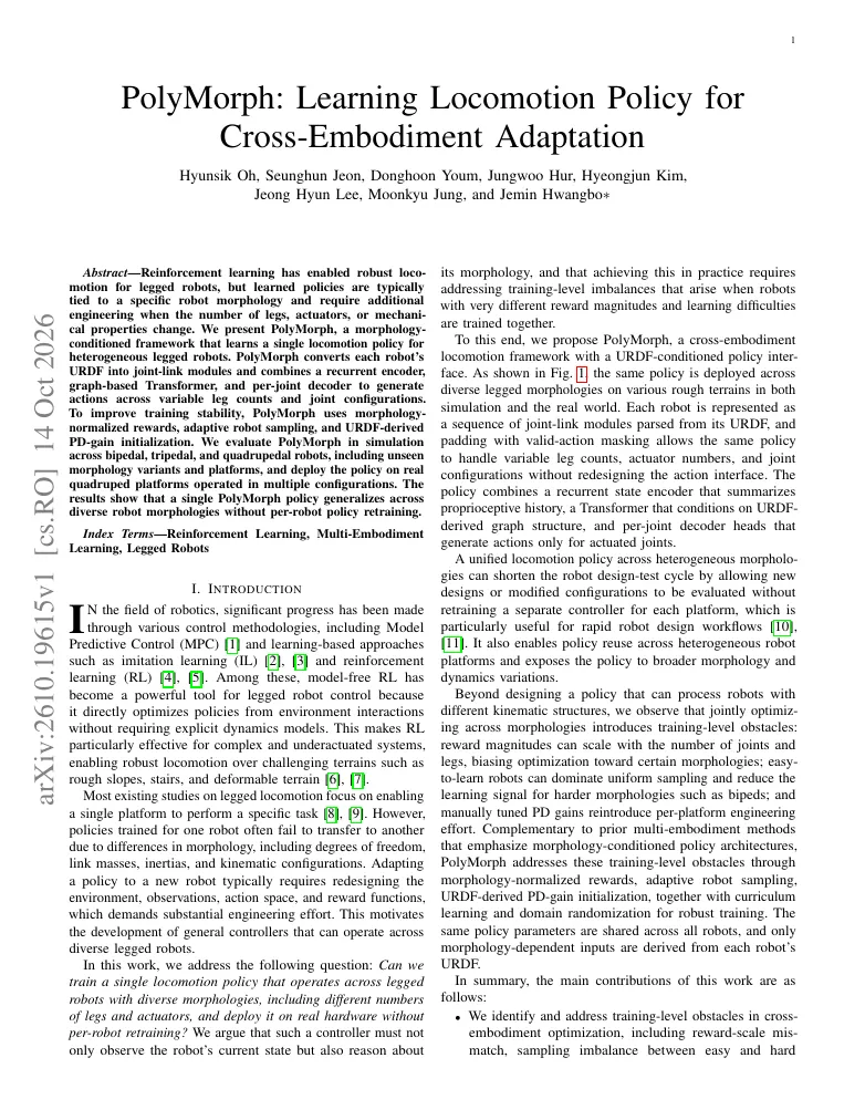PolyMorph: Learning Locomotion Policy for Cross-Embodiment Adaptation visual