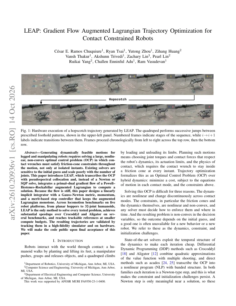 LEAP: Gradient Flow Augmented Lagrangian Trajectory Optimization for Contact Constrained Robots visual