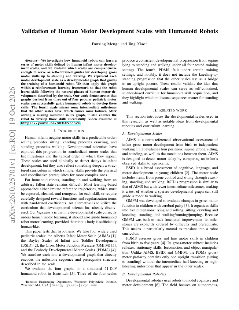 Validation of Human Motor Development Scales with Humanoid Robots visual