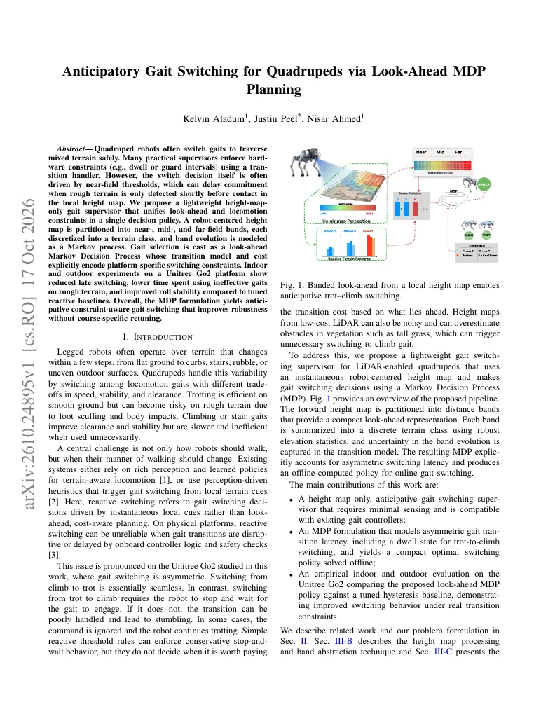 Anticipatory Gait Switching for Quadrupeds via Look-Ahead MDP Planning visual