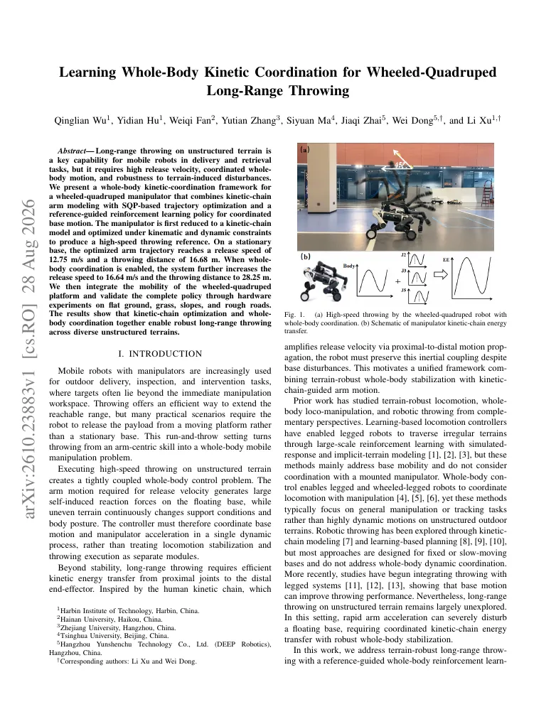 Learning Whole-Body Kinetic Coordination for Wheeled-Quadruped Long-Range Throwing visual