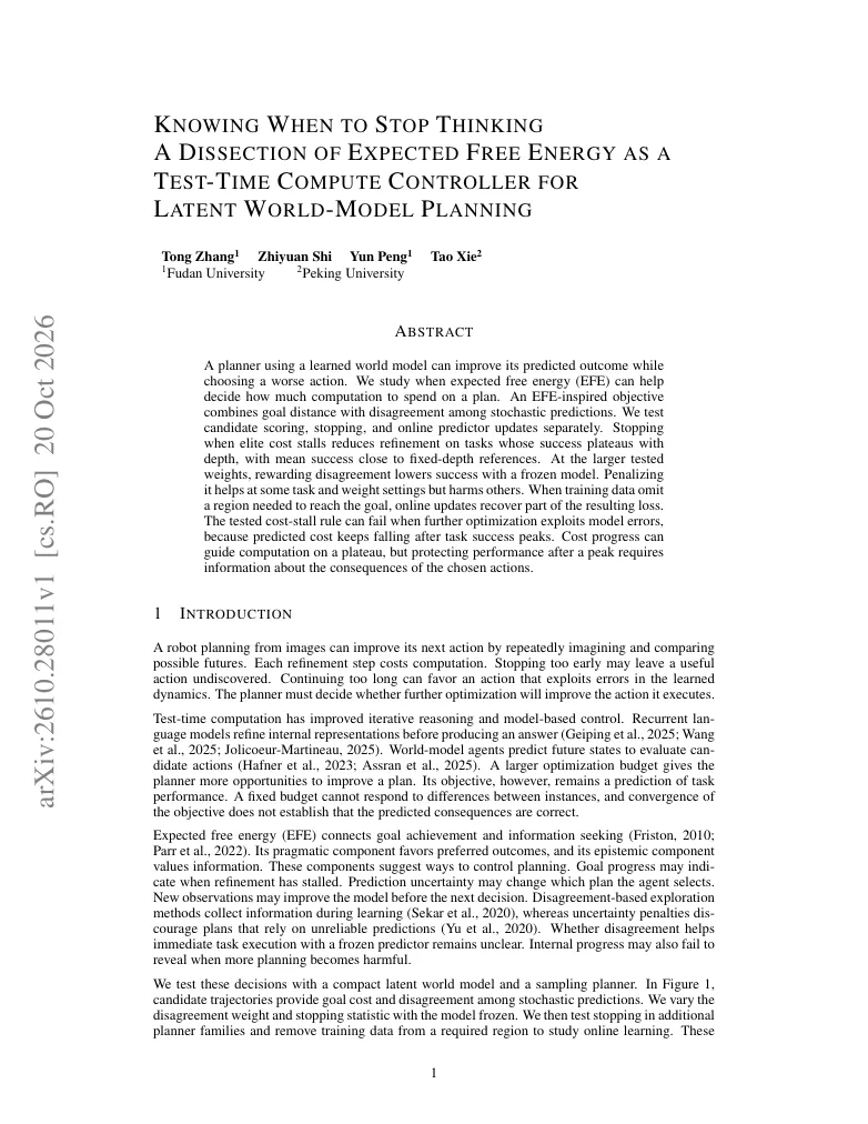 Knowing When to Stop Thinking: A Dissection of Expected Free Energy as a Test-Time Compute Controller for Latent World-Model Planning visual