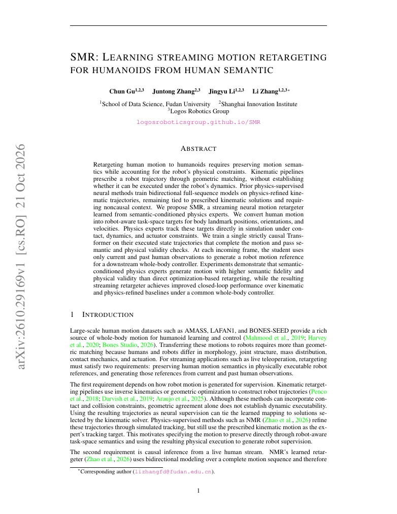 SMR: Learning streaming motion retargeting for humanoids from human semantic visual